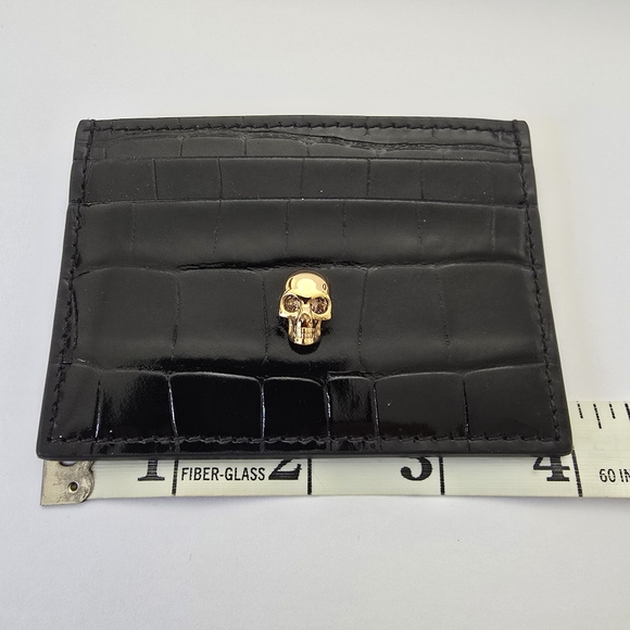 Alexander McQueen Skull Croc Embossed Leather Card Holder Black - Picture 4 of 7